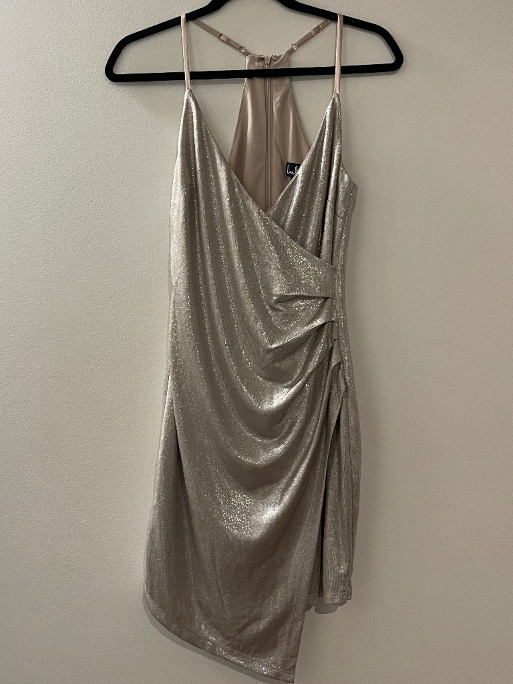 Lulus Ruched Asymmetrical Gold/Champagne Dress